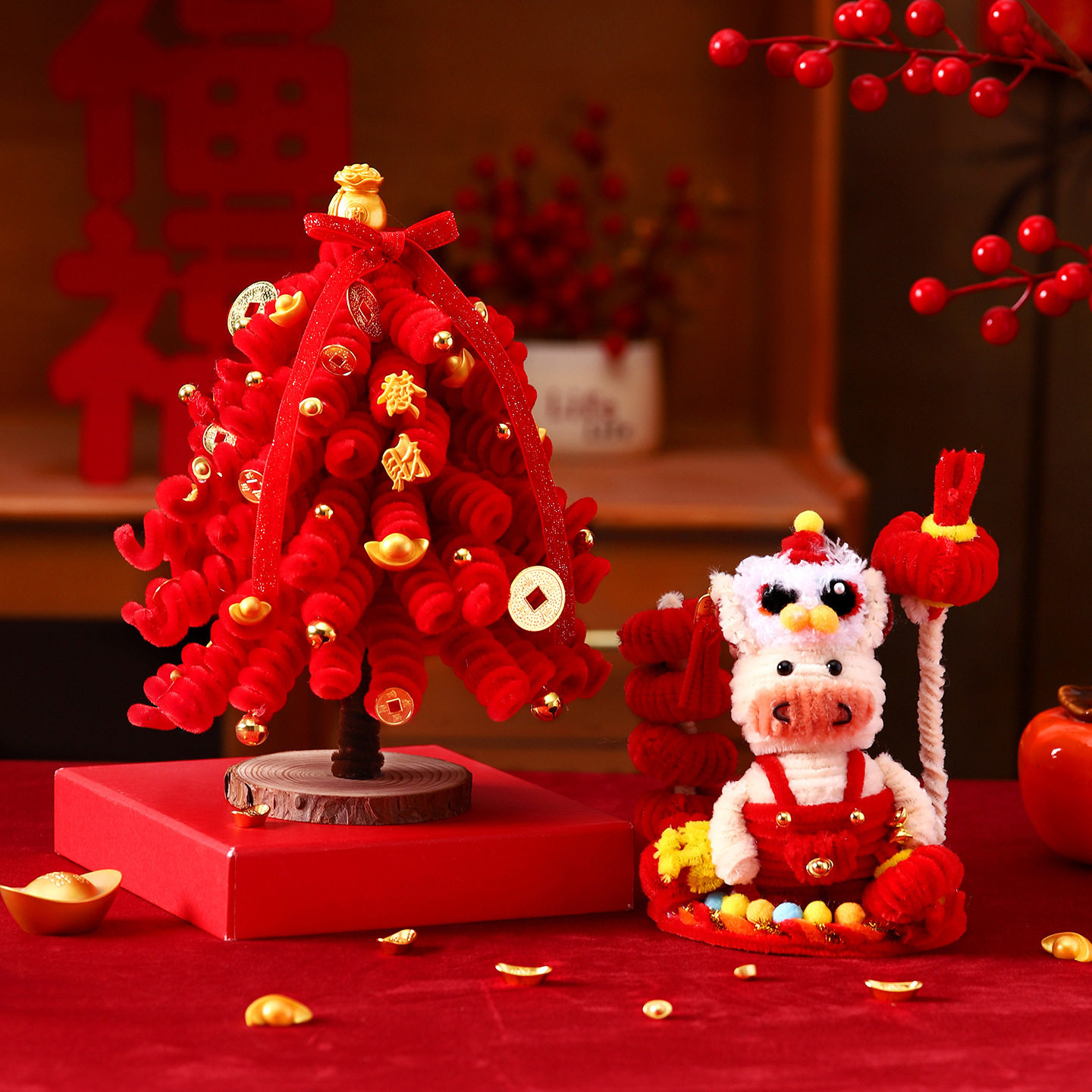 发光烟花发财树DIY摆件