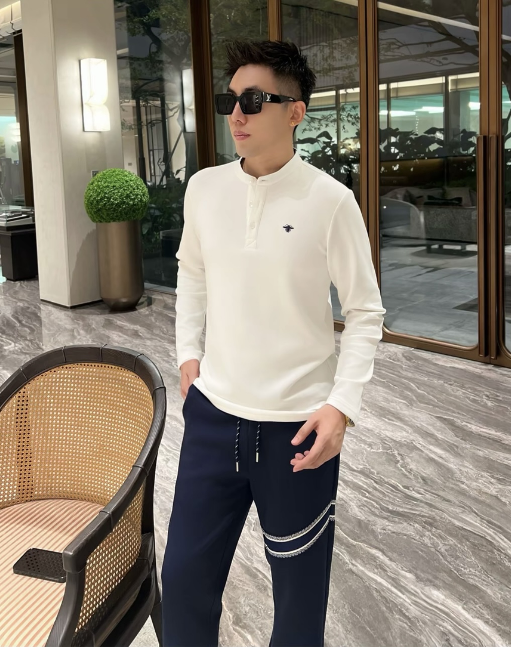 【蜜蜂半开领】小直领莫代尔打底上衣蜜蜂刺绣贴身长袖T恤9971