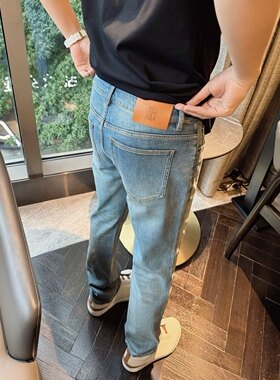 【老钱牛仔裤】26夏季9盎司薄天蓝洗水弹力修身直筒牛仔裤子97609