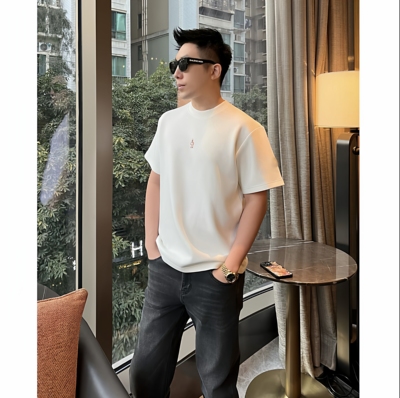 【后背摩登短袖】莫代尔弹力字母印花休闲圆领T恤高级感男装半袖