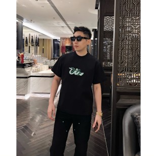 【蛇舞新春】25早春立体刺绣圆领套头试时尚情侣短袖T恤男士休闲