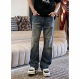 刀割冷染 秋季 轻奢丹宁做旧猫须刀割破百搭男士 SAM 直筒牛仔裤