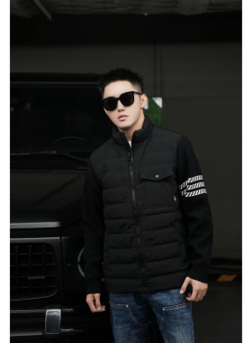 【羊毛袖羽绒服】高端国标90白鸭绒拼接针织羊毛袖立领羽绒夹克