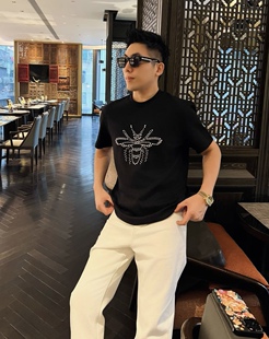 半袖 休闲男士 26春新液氨棉短袖 T恤高级感轻奢上衣 蜜蜂烫钻