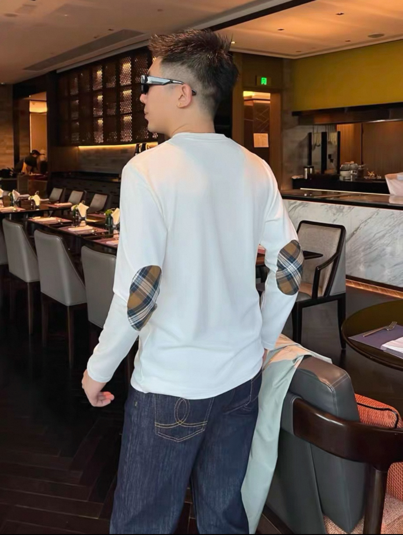 【老花打底】25早秋痞帅男装莫代尔上衣马刺绣贴身情侣长袖T恤潮