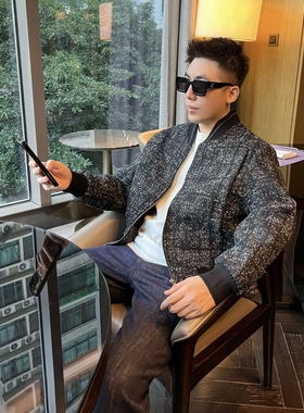 【小香风夹克】编织撞色短款棒球领男士秋季休闲夹克外套上衣9143