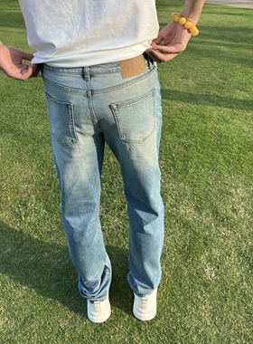 【闪粉满天星】26春季亮银闪粉洗水蓝休闲直筒牛仔裤子高级感男装