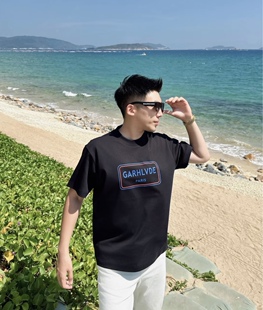 衣服 T恤情侣高级感男装 海岛相框26春季 亚麻混纺舒适液氨棉短袖