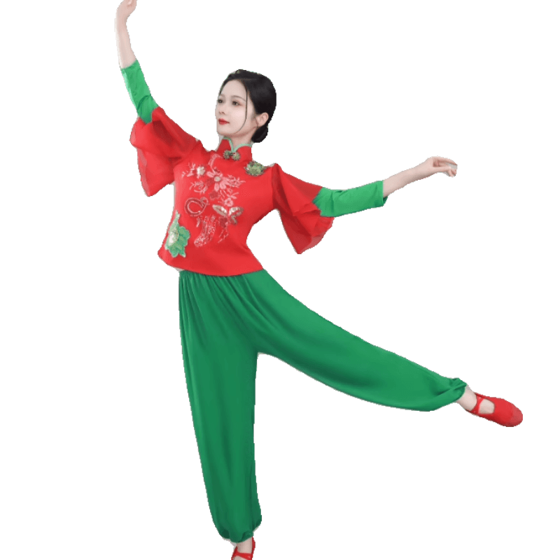 2025春夏新款秧歌服女红色喜庆开门红广场舞蹈演出服中国风打鼓服