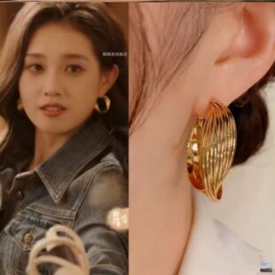 我们野蛮生长江南郭宇欣同款耳环扭曲金属耳圈女新款925银针耳扣