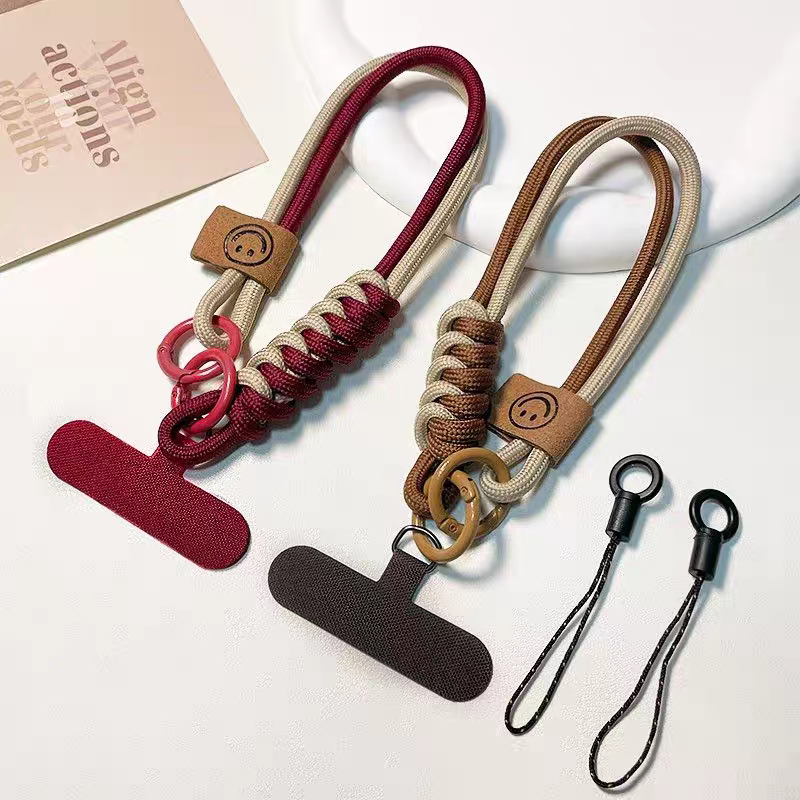 英伦风撞色编织棉绳手机挂绳短款手提挂件防摔防滑穿手腕手机链女