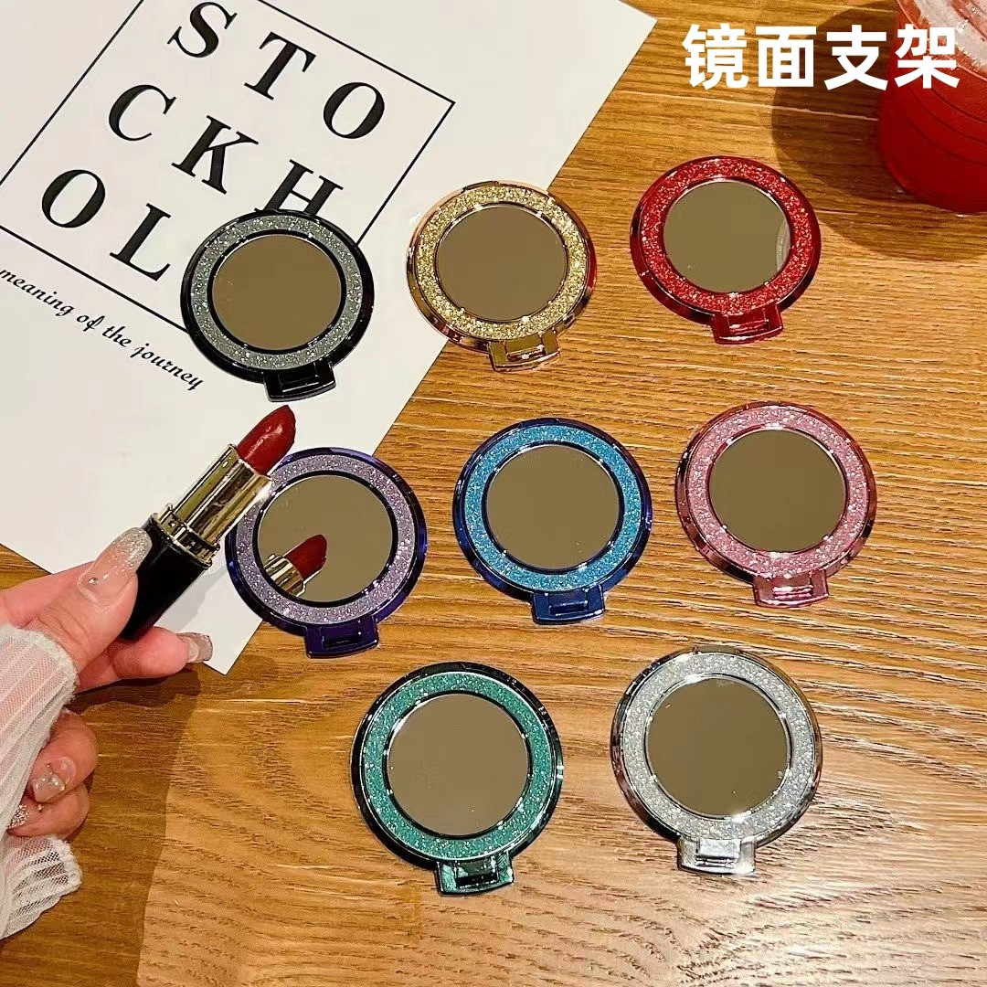 手机支架新款闪粉镜子适用华为苹果OPPO小米vivo便携粘贴指环支架