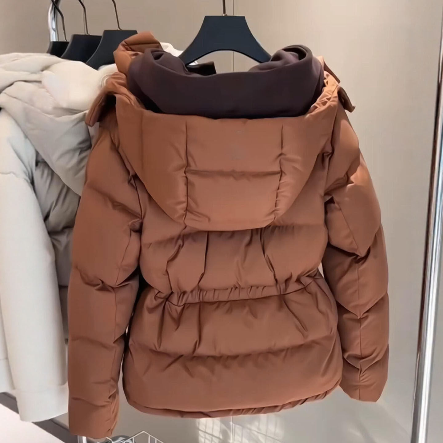 棕色连帽羽绒棉服面包服女独特超好看冬装保暖短款轻薄棉袄厚外套