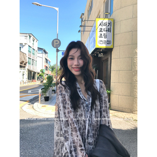 衬衫 44AaSi 叠穿设计感豹纹长袖 复古阔版 透透雪豹