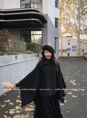 44AaSi 铃木小姐 80羊毛斗篷披肩不规则毛衣秋冬加厚大翻领上衣