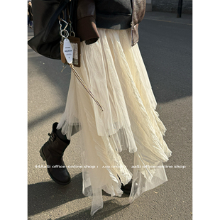 44AaSi 重工设计感网纱不规则褶皱蓬蓬半身长裙 空灵耀司