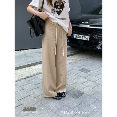 44AaSi 棉麻老钱 肌理感修身直筒松弛感夏季轻薄麻绳休闲裤