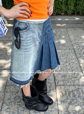 44AaSi 艺术画家 超细腻复古重工水洗韩系A字牛仔流苏半裙