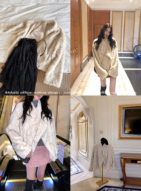 44AaSi 千金小湖羊～大翻领立领仿湖羊环保毛绒皮草外套上衣女