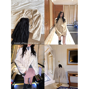 44AaSi 千金小湖羊～大翻领立领仿湖羊环保毛绒皮草外套上衣女