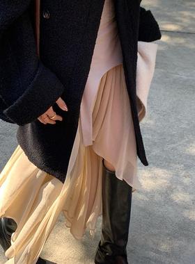 44AaSi 不买睡不着 重工设计感不规则多褶网纱拼接半身裙女韩系