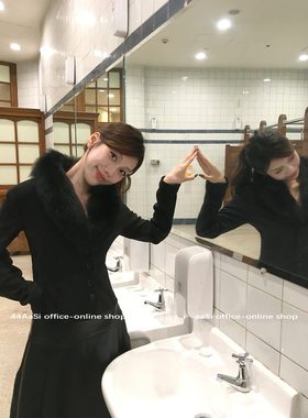 44AaSi 你好美嘉 真毛毛领修身气质显瘦收腰正肩短西装外套上衣