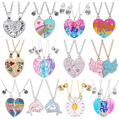 rendy Simple Heart Necklace Sisters Pendant 2/3 Pcs BFF Lett