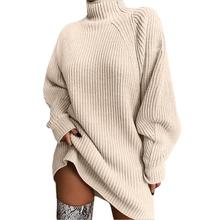 2023winter women knitted mid-length turtleneck sweater dress