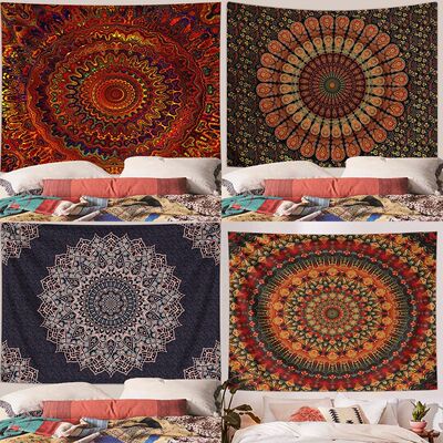 1pc Bohemian Mandala Tapestry, Retro Plant Flower psychedeli