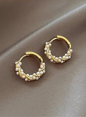 2024 Korean New Simple Temperament Circle Pearl Earrings Fas