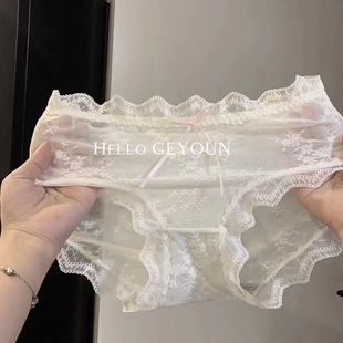 女无痕心机网纱纯棉裆中腰女生少女三角裤 性感纯欲风蕾丝内裤