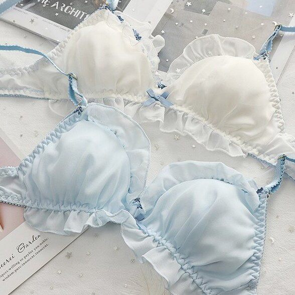 日系公主风内衣女无钢圈小胸聚拢甜美网纱刺绣舒适文胸罩套装