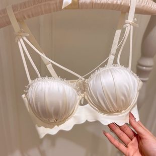 胸前交叉内衣女小胸聚拢性感纯欲风缎面舒适无钢圈上托显大文