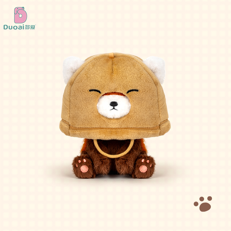 多爱原创戴头套小熊猫毛绒桌伴