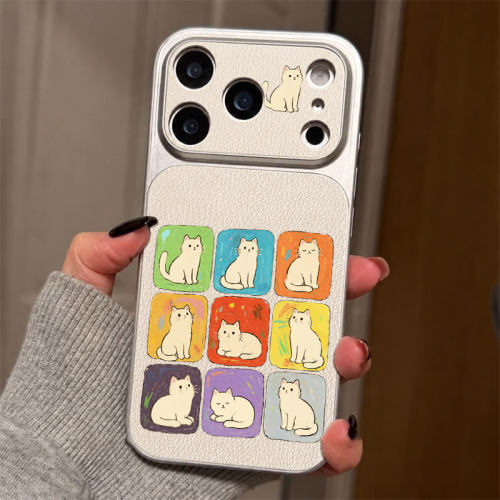 火凤奶白猫适用苹果18promax手机壳iPhone17新款16pro仿原小羊皮全包15Plus高端15手绘14高级13简约12ins风11