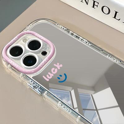 火凤微笑镜面适用于苹果16pro华为奶油壳oppo苹果15新iPhone14/12/11promax手机壳真我红米小米13pro/u