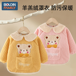 宝宝罩衣2025新款冬加厚儿童吃饭围兜防水防脏婴儿围裙外出反穿衣