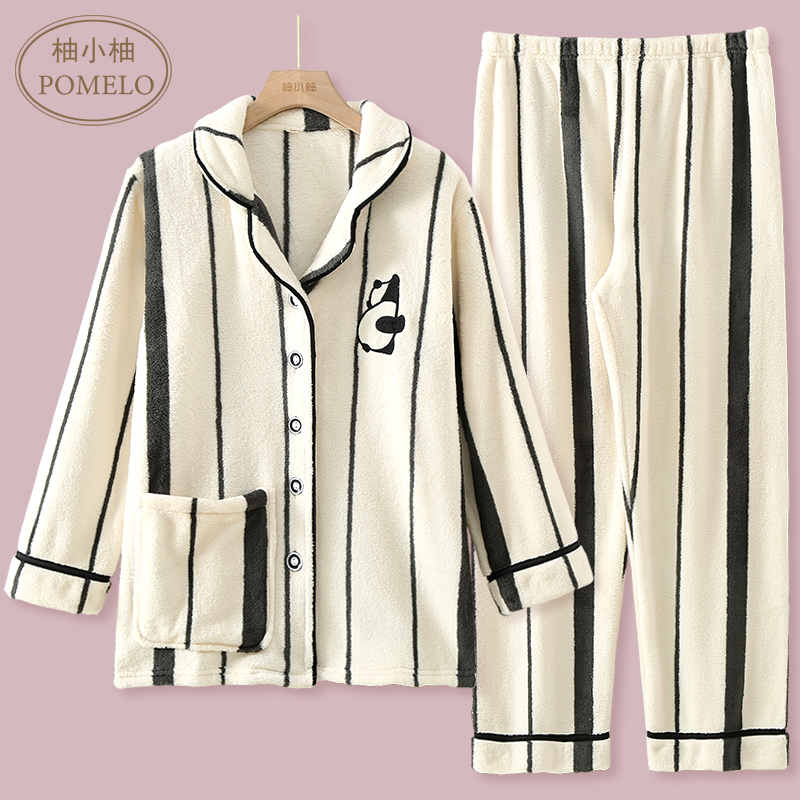 柚小柚卡通情侣法兰绒睡衣套装