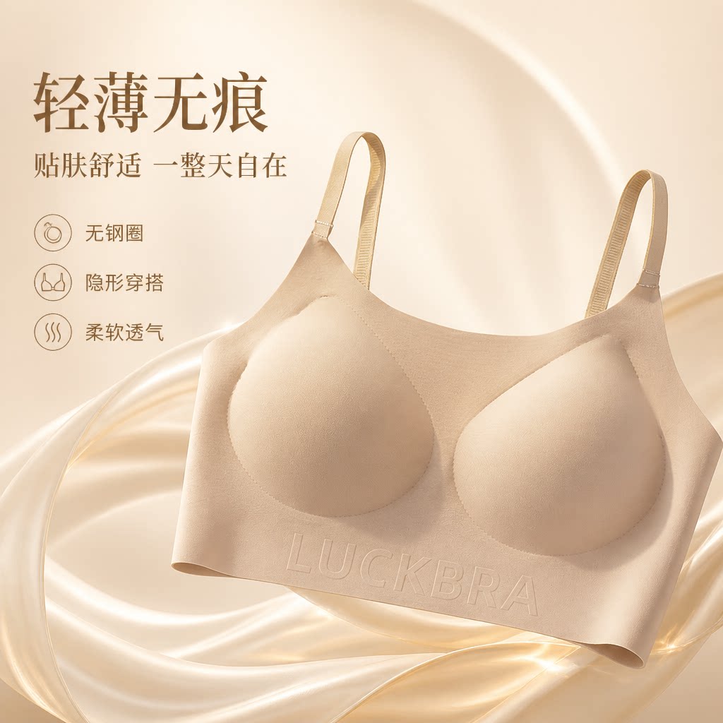 粉底液内衣女夏薄款隐形无痕肤色美背背心大胸显小胸聚拢运动文胸