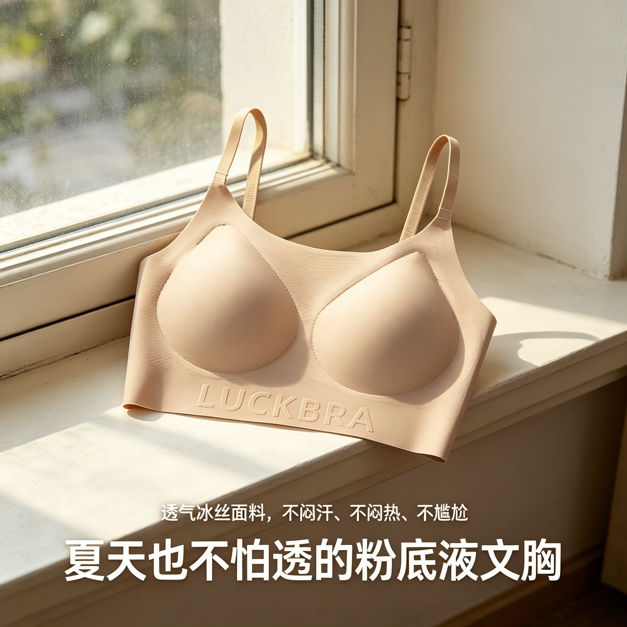 慕斯感粉底液内衣女吊带背心内搭文胸一体无痕隐形防走光肤色夏季