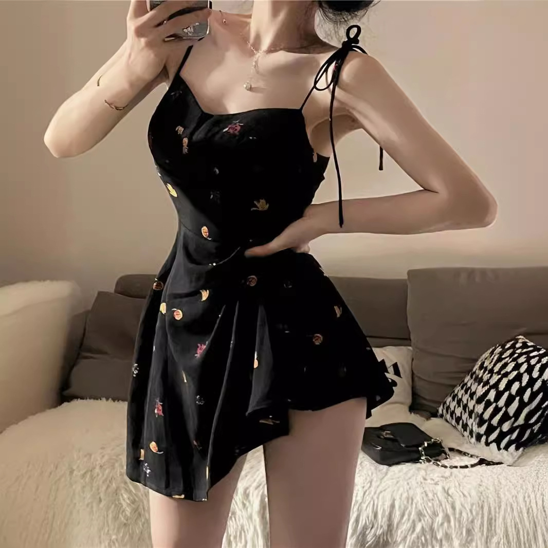 蝴蝶结印花包臀连衣裙女