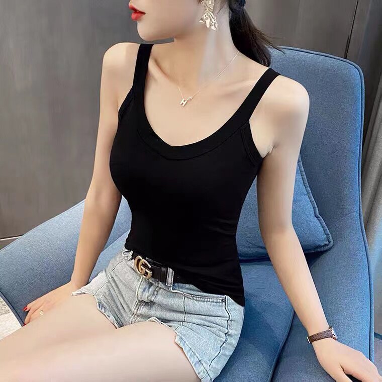 高弹V领吊带背心女外穿无袖斜肩紧身网红打底内搭修身美背潮