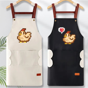 星露谷卡通小鸡图案围裙厨房防水防油无袖背带工作服男女时尚洋气
