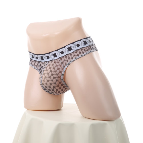 男士性感网纱内裤低腰印花镂空丁字裤成人个性特色紧身小三角裤