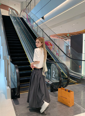 银色山坡 灰色半身裙女夏秋季新款通勤宽松显瘦修身a字西装中长裙