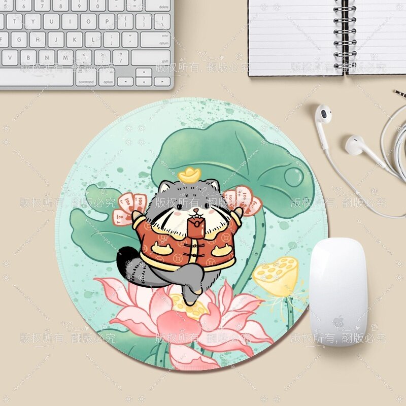 【天音文创】西野动物园明星兔狲和气生财小号圆形鼠标垫