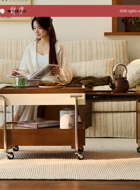 TIGO樱桃木可移动伸缩茶几围炉煮茶实木茶水柜小推车阳台复古茶桌