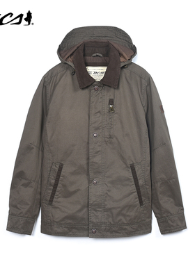 MCS男装源自万宝路秋季合身版可拆卸连帽夹克双口袋美式棉质外套