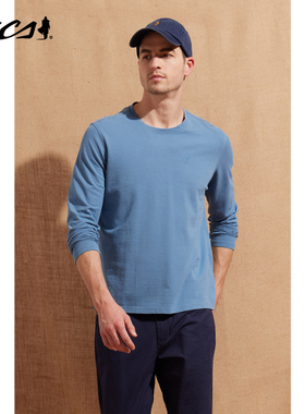 MCS男装源自万宝路新品全棉休闲修身基本圆领局部印花舒适长袖T恤