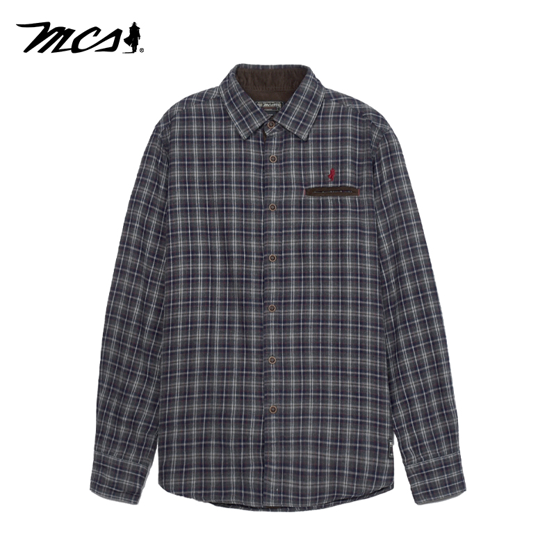 MCS男装源自万宝路秋季新品男士长袖衬衫美式休闲复古格子衬衣男